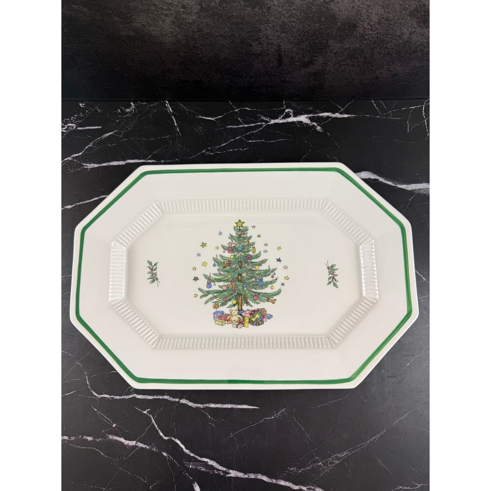 VTG Nikko Christmastime Octogonal Christmas Tree 16in Ceramic Platter MINT! - Picture 3 of 8